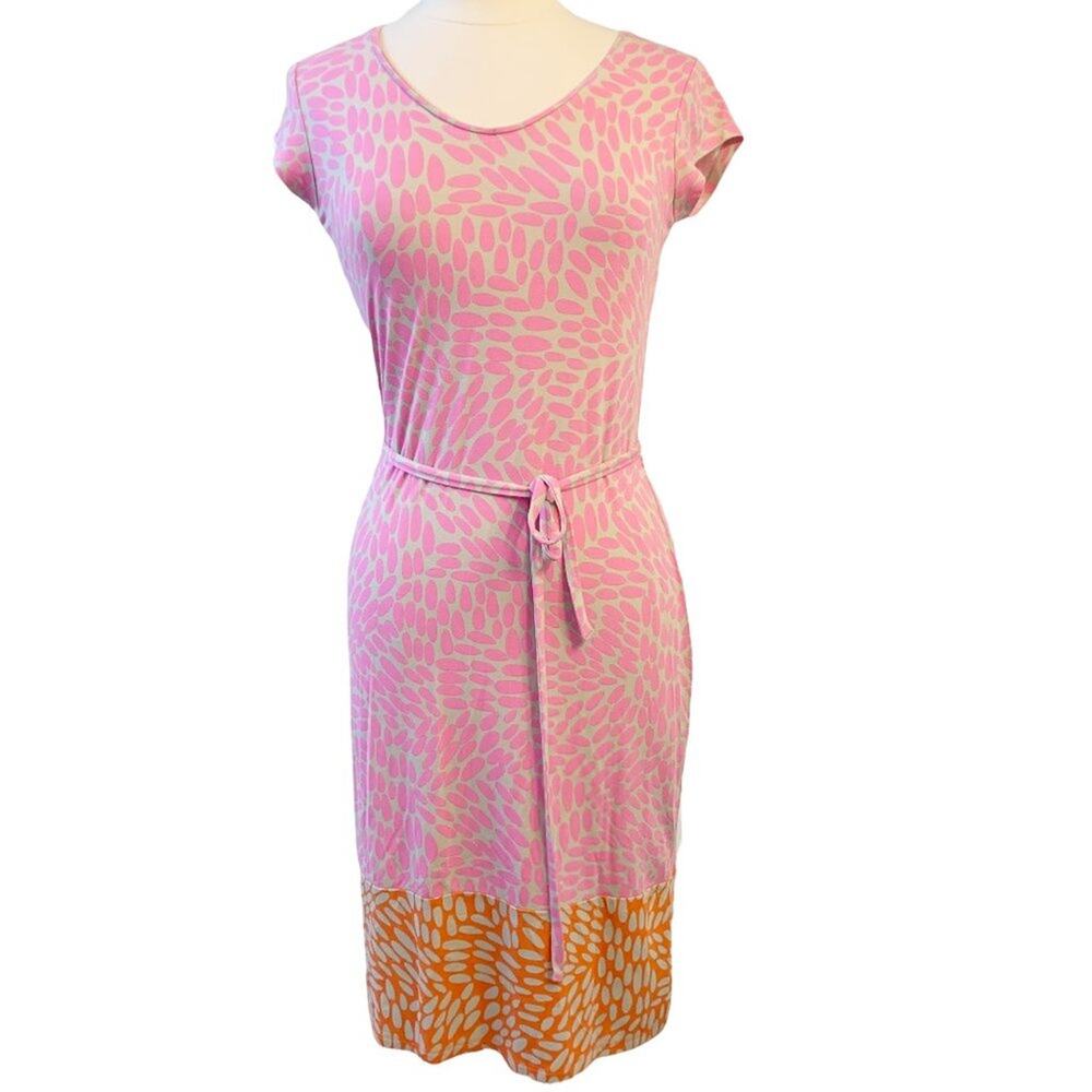 BODEN Print Block Jersey Knit Dress Belted Cap Sleeve Size 4